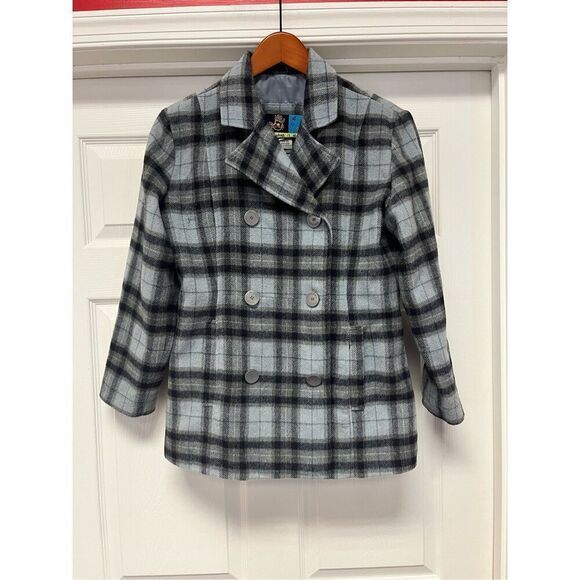 Mudd Y2K Light Blue Plaid Pea Coat sz M 12/14 EUC - Picture 1 of 7